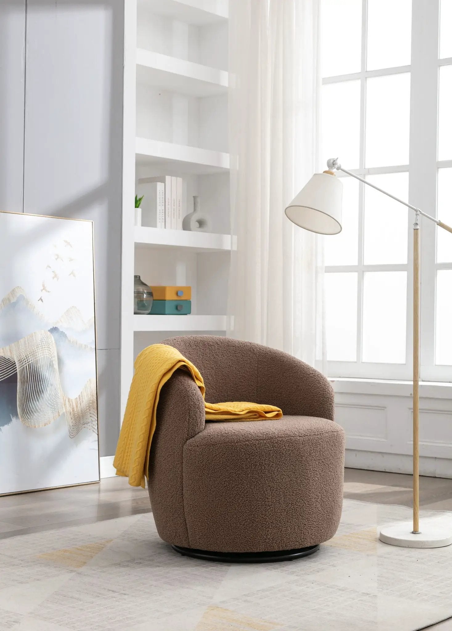 Teddy Fabric Swivel Accent Armchair Barrel Chair With Powder Coating Metal Ring by Unique Piece Furniture