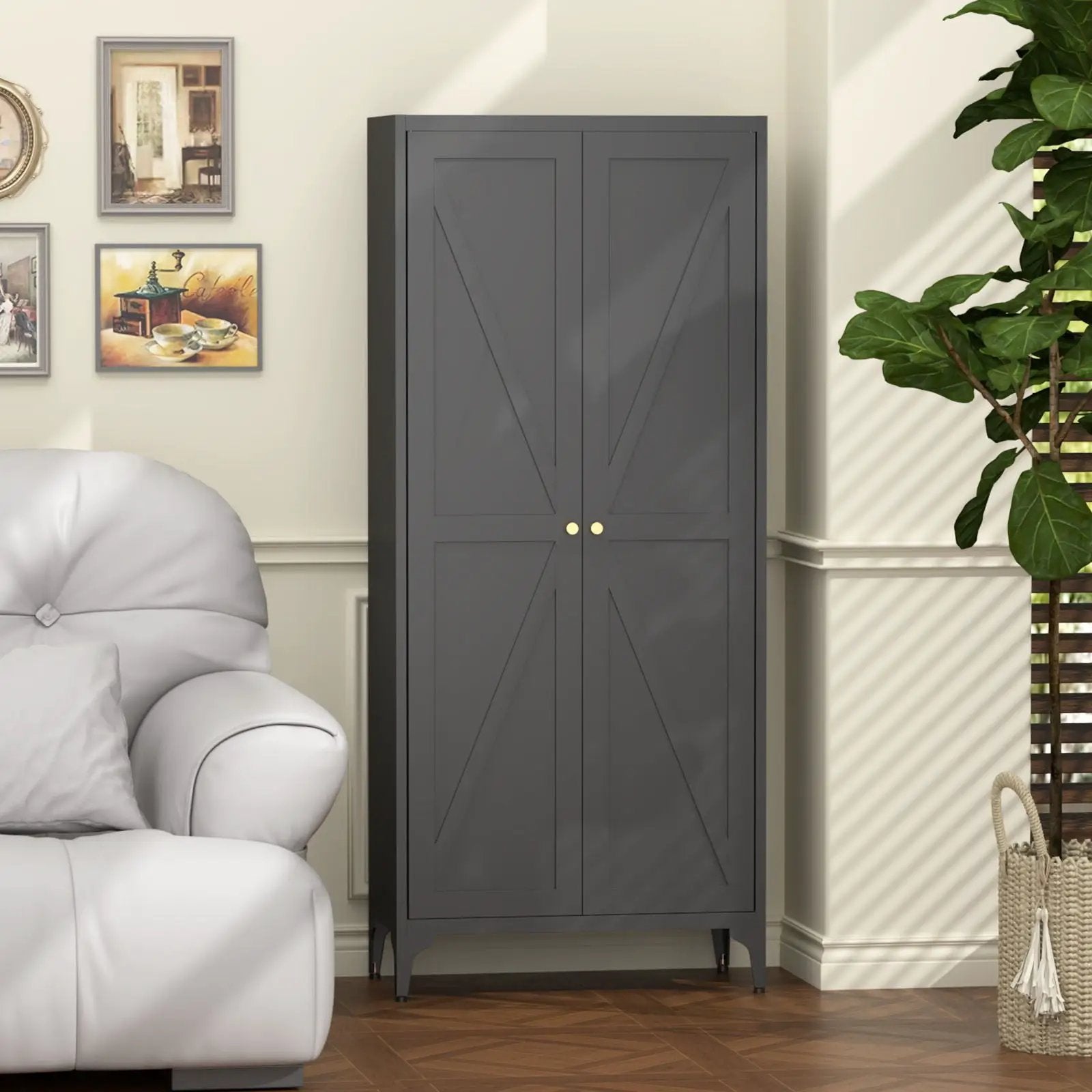 Adjustable 2 Door Kitchen Pantry Cabinet With Striped Design by HouseOfZazla