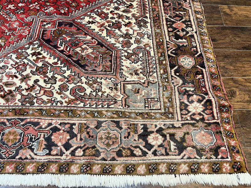 Large Persian Heriz Rug 10x13, Wool Hand Knotted Antique Carpet, Red and Ivory, Geometric Tribal Room Sized Rug, Decorative Oriental Rug by Jewel Rugs