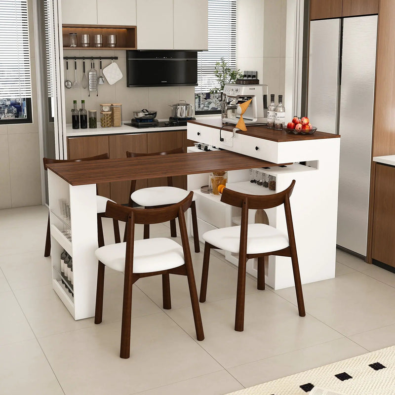 Retro Kitchen Island Set With Chairs, Extendable & Rotating Table, 4 Drawers & Door Cabinets by HouseOfZazla