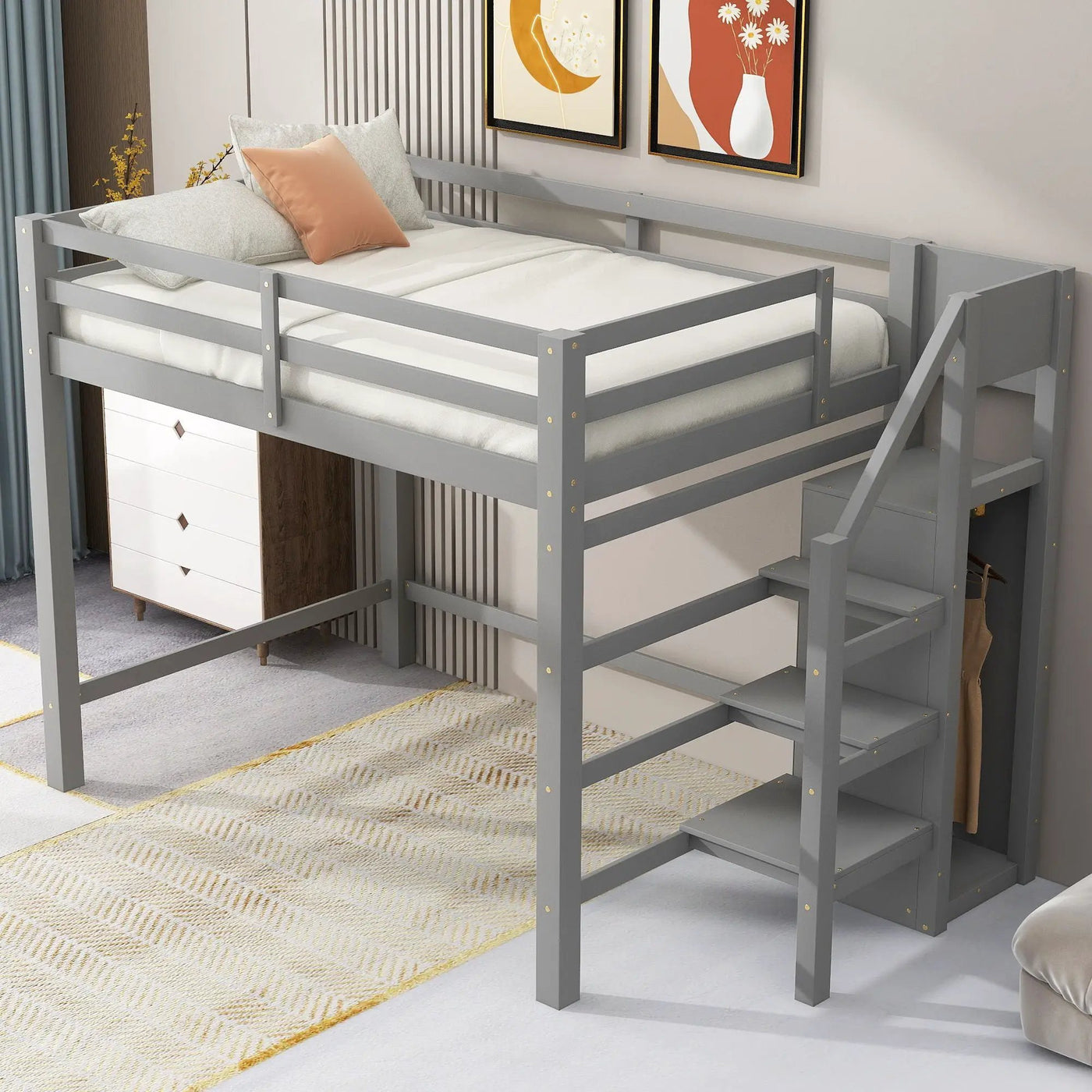 Loft Bed With Built In Storage Wardrobe And Staircase by HouseOfZazla