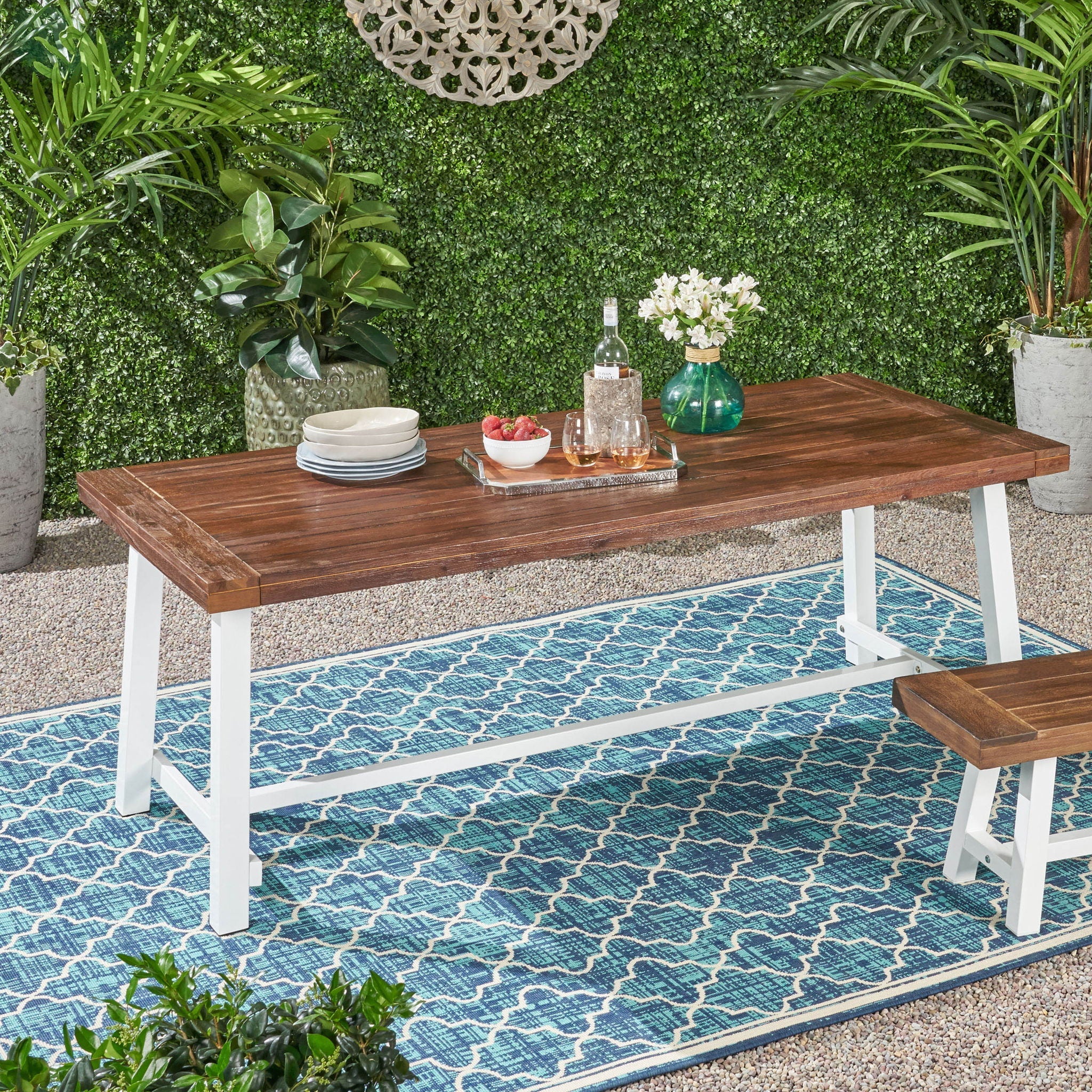 Equilibrium Outdoor Dining Table with Wooden Frame and Slat Top by HouseOfZazla