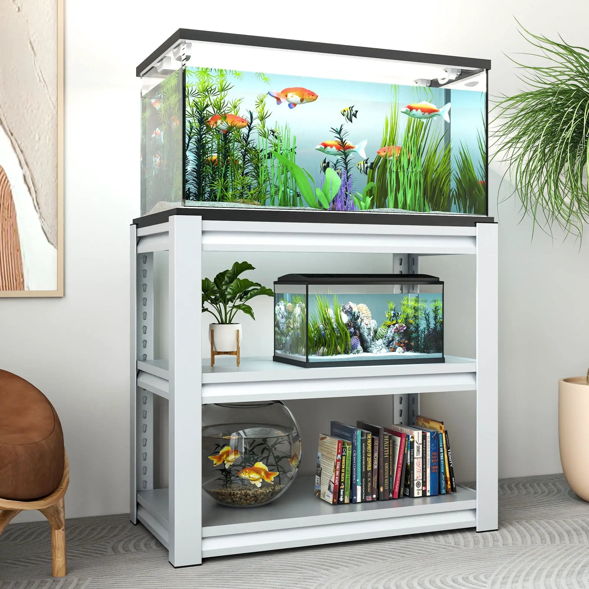 Stylish Metal rium Stand For 20 - 30 Gallon Tanks, 3 Tier Adjustable Shelf by Unique Piece Furniture
