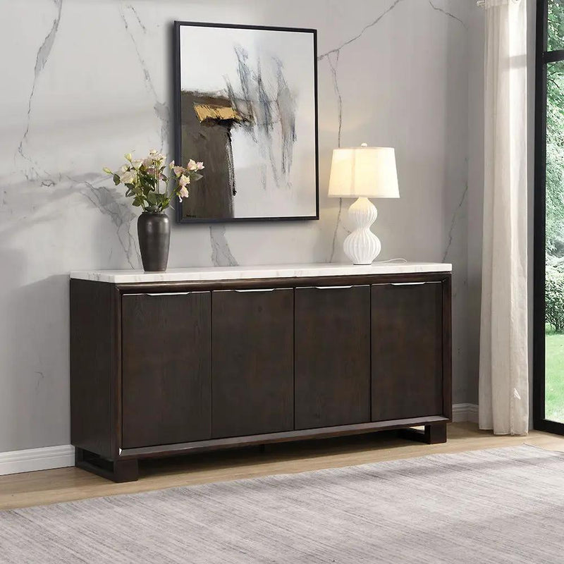 Edwyn - Server With Marble Top - Natural Marble Top & Espresso Finish by Unique Piece Furniture