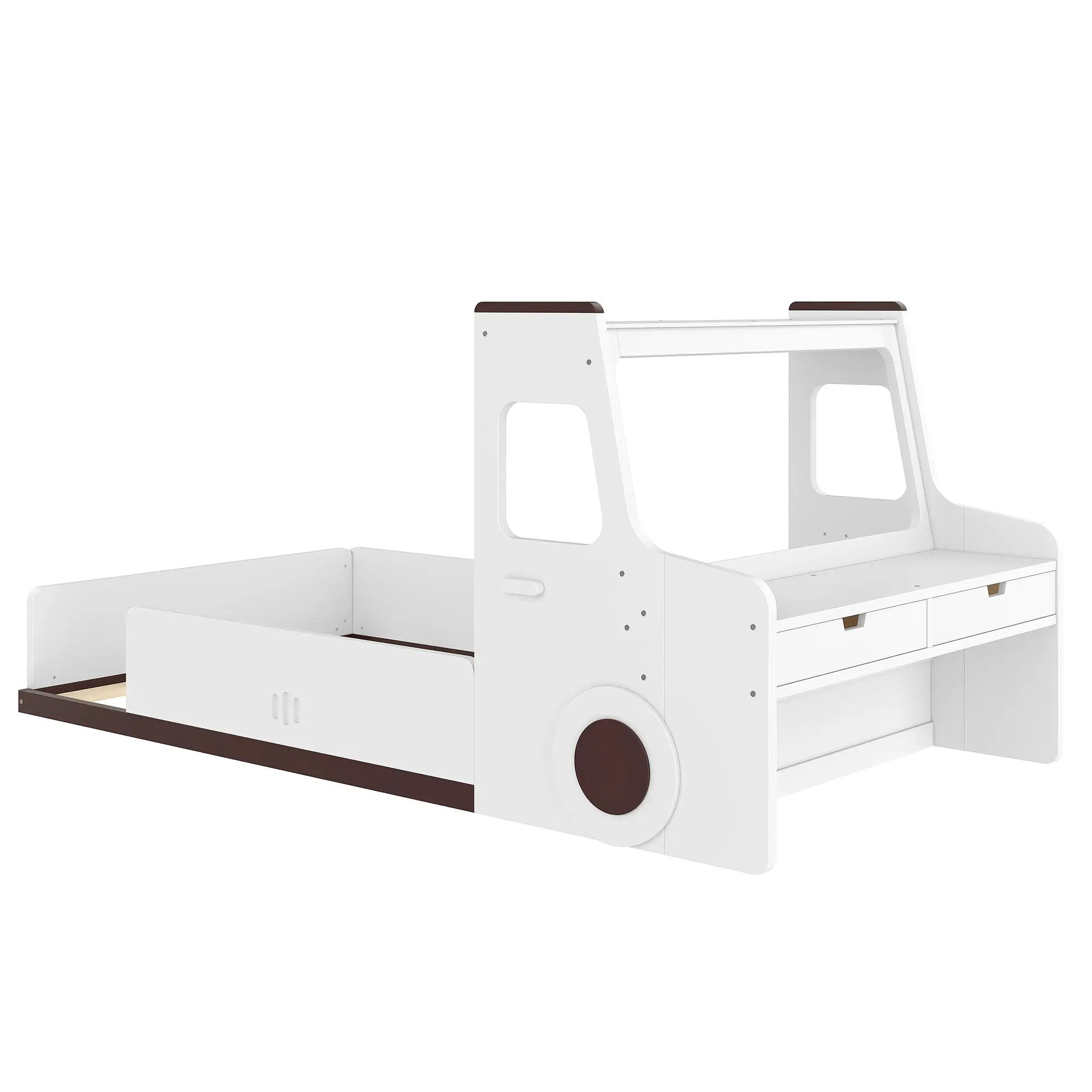 Twin Size Car-Shaped Floor Bed with Storage for Kids by HouseOfZazla