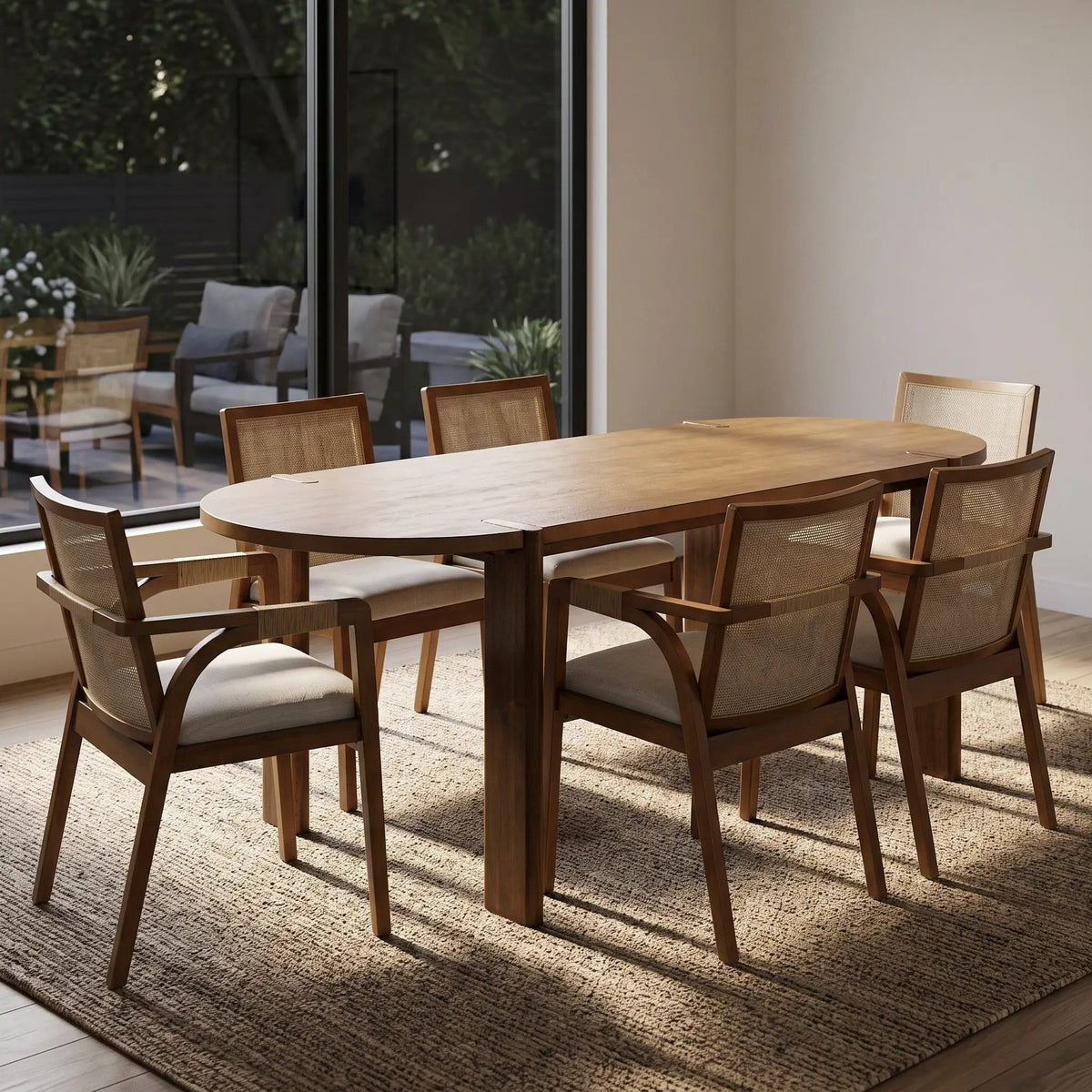 7-Piece Dining Table Set, 71" Oval Rubber Wood, photo 2 of 10