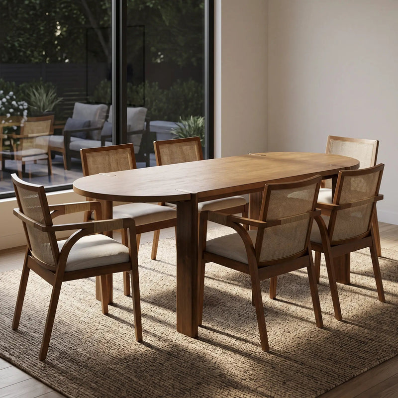 7-Piece Dining Table Set, 71" Oval Rubber Wood, photo 2 of 10