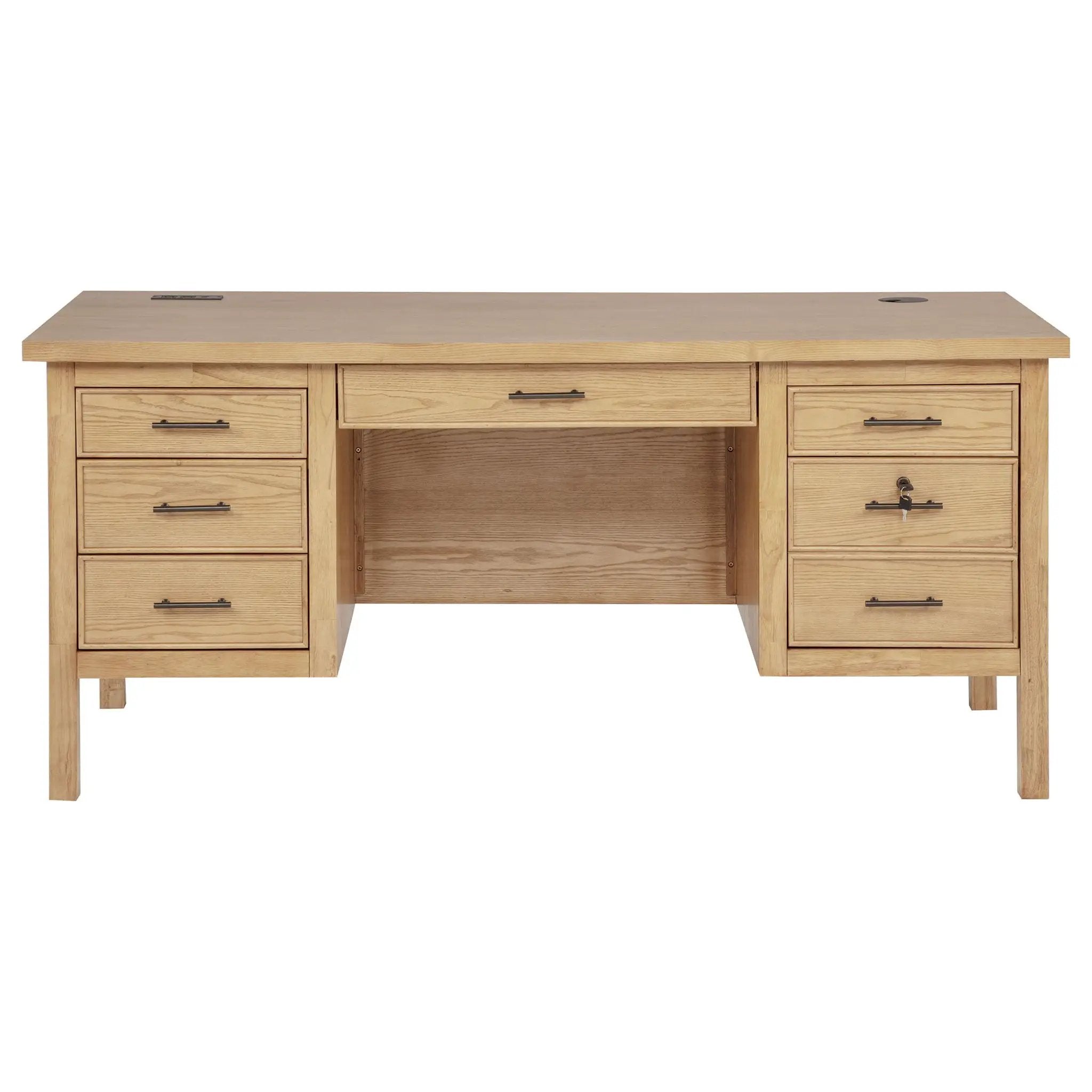 Vermes 66-inch 7-drawer Computer Desk with Power Outlet Light Ash by Unique Piece Furniture