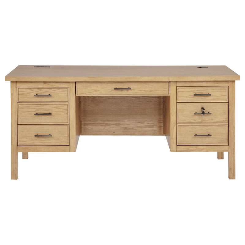 Vermes 66-inch 7-drawer Computer Desk with Power Outlet Light Ash by Unique Piece Furniture