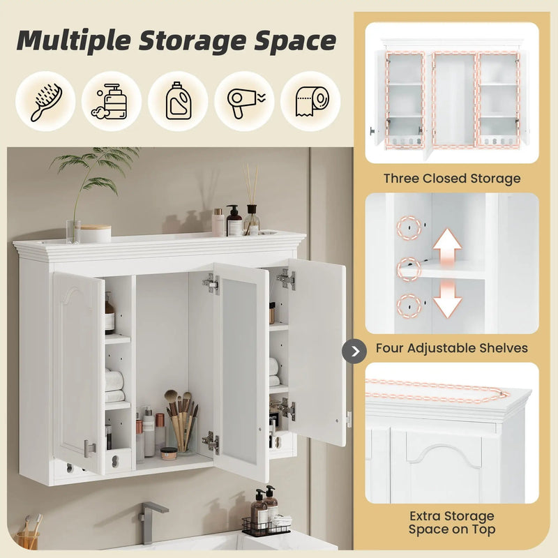 Wall Mount Mirror Cabinet With Adjustable Shelves, Soft Closing Hinges