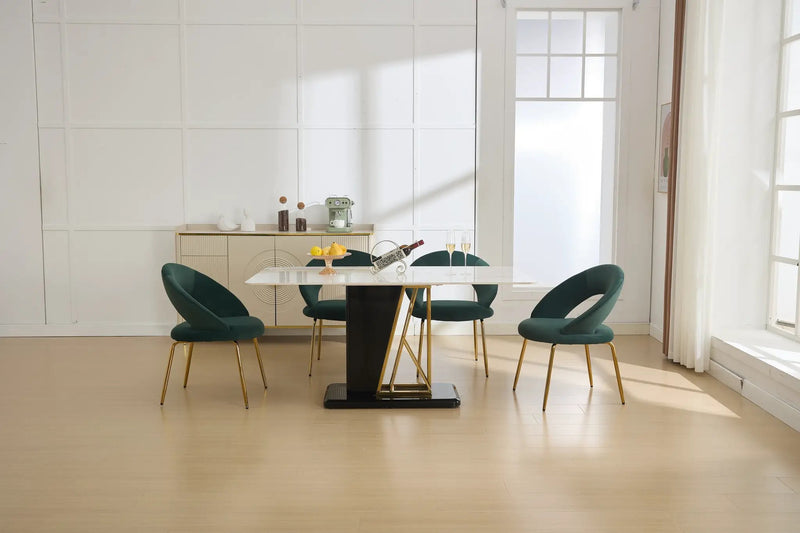 Velvet Fabric Dining Chair with Curved Backrest and Golden Metal Legs by HouseOfZazla
