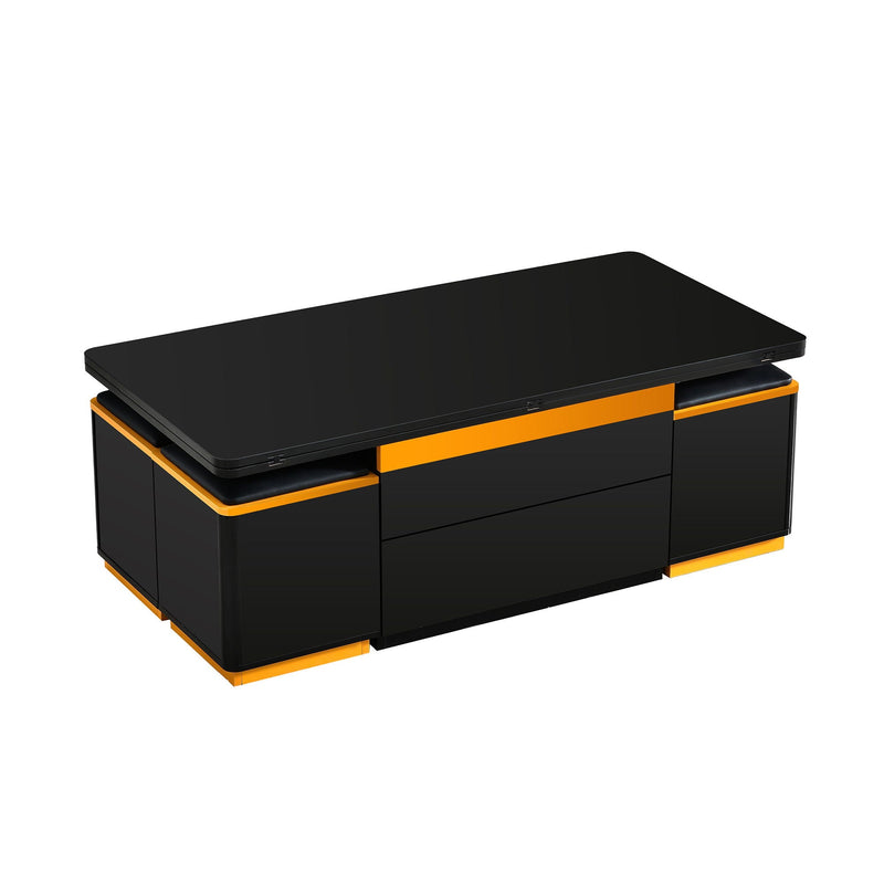 Lift Top Coffee Table With 4 Storage Stools