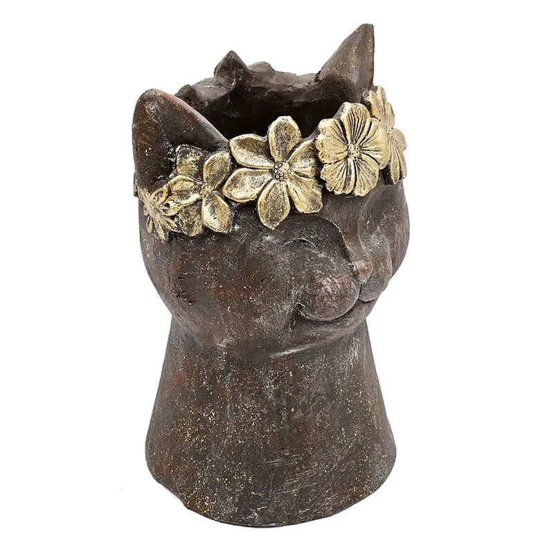 8.5x7.7x12.4" Magnesium Cat Statue Planter with Textured Finish by HouseOfZazla