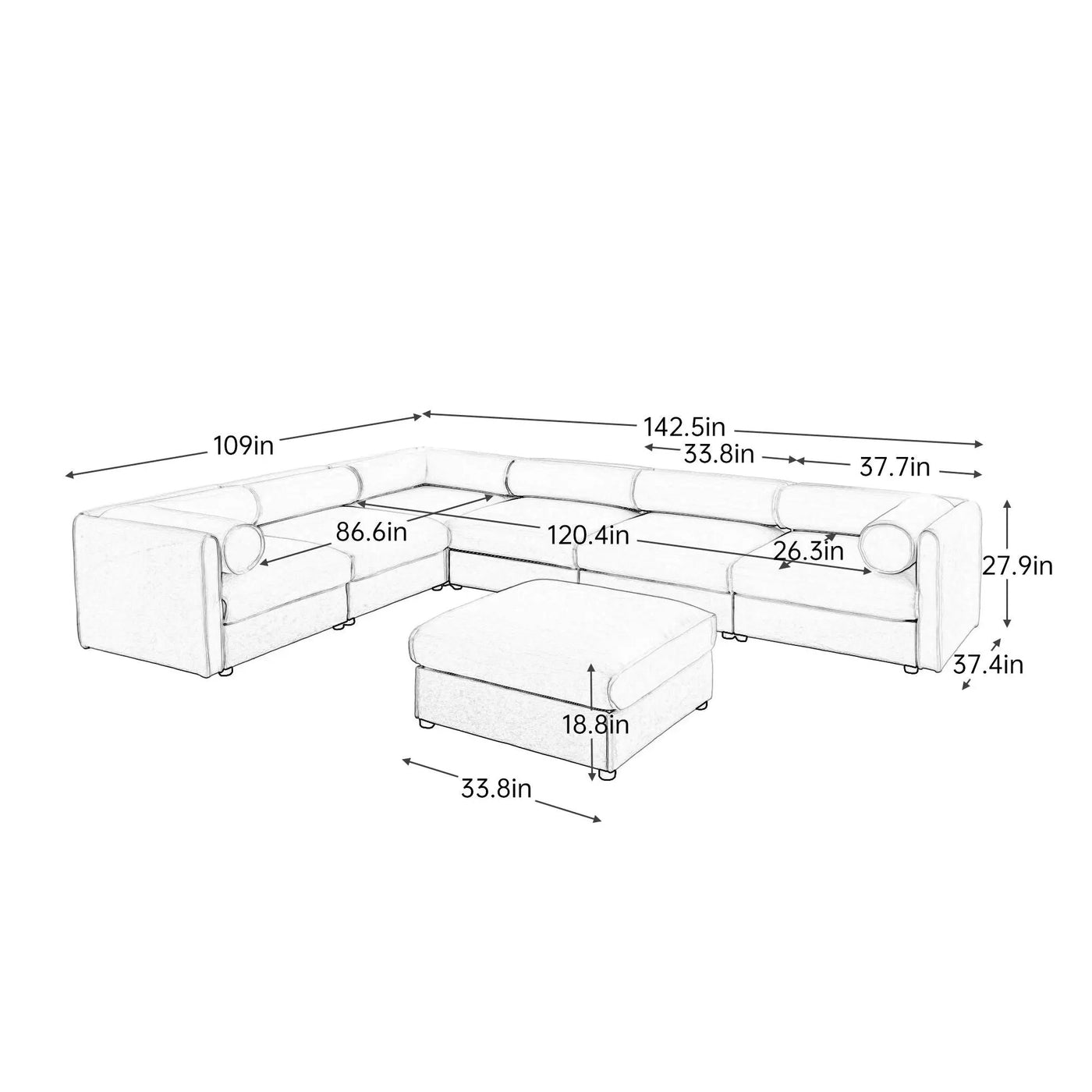 Contemporary Elegant Sofa With Storage And Ottoman by Unique Piece Furniture