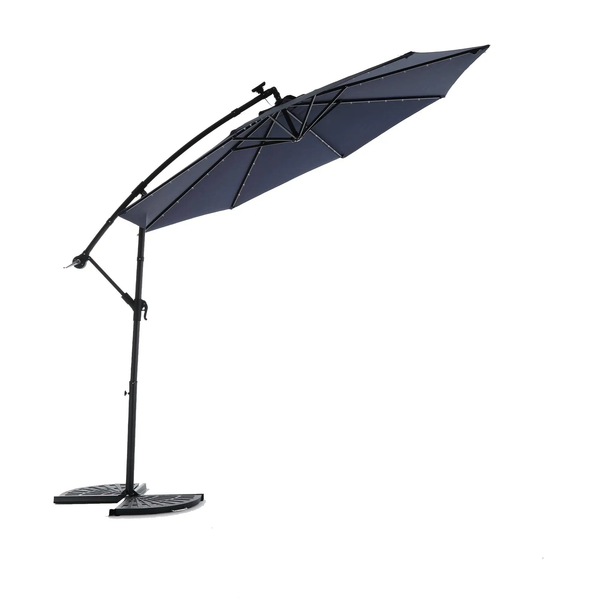10ft Solar LED Offset Hanging Market Patio Umbrella - Navy Blue (No Base) by HouseOfZazla
