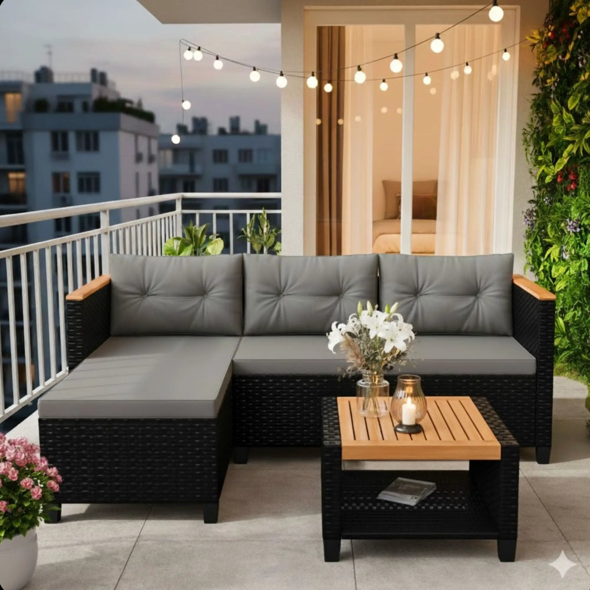 L-Shaped Patio Set With Cushions And Storage Table by HouseOfZazla