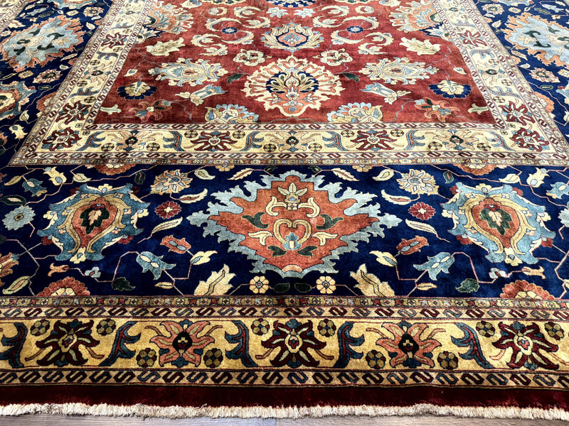 Palace Size Indo Persian Rug 12x15, Sultanabad Mahal Carpet, Red Navy Blue, Fine 210 KPSI by Jewel Rugs
