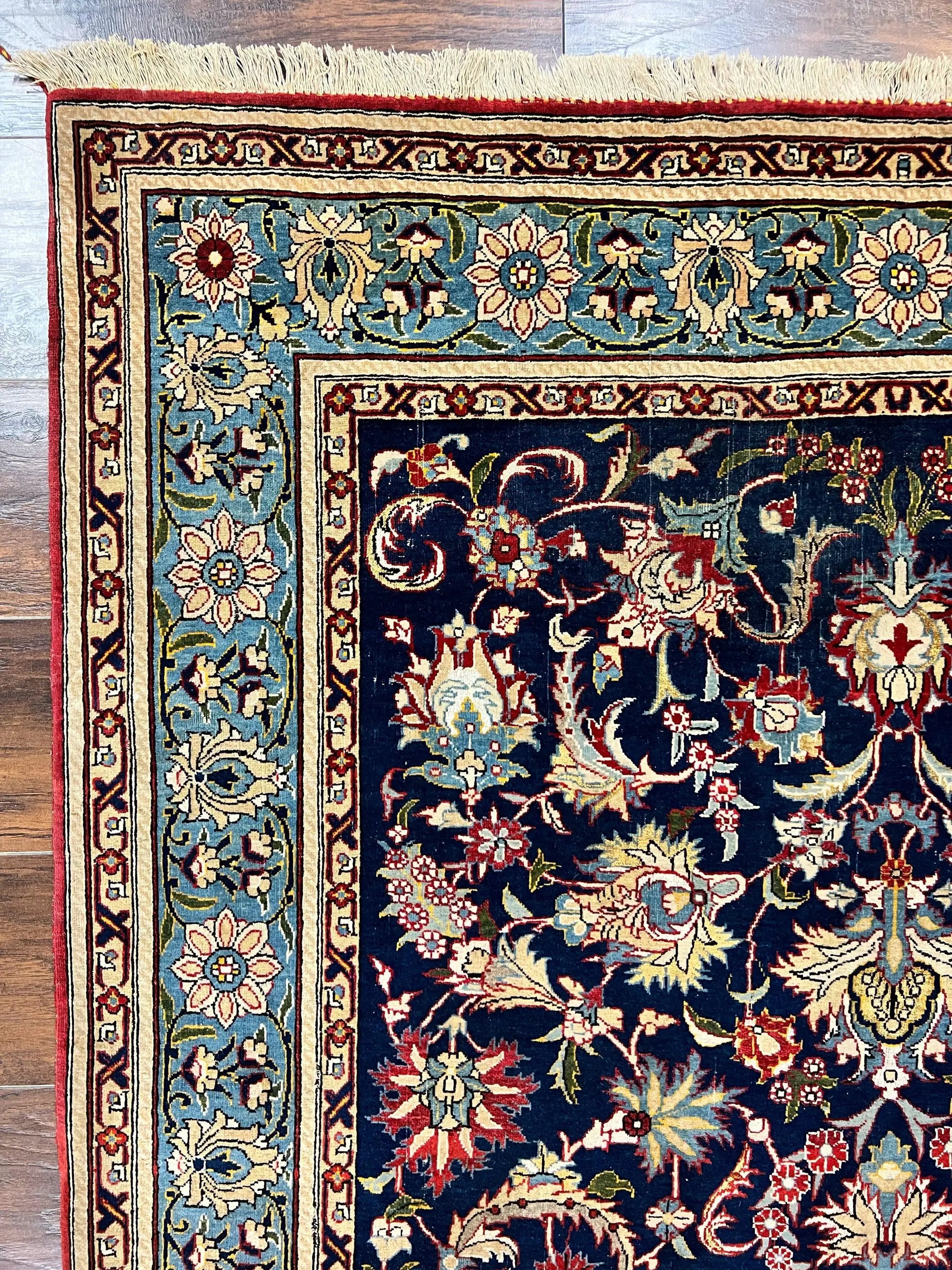 Blue Persian Qum Rug 5x7, Very Fine and Wonderful Authentic Persian Carpet, Wool Hand Knotted Vintage Semi Antique Oriental Rug, Floral, Ghom Qom Rug by Jewel Rugs