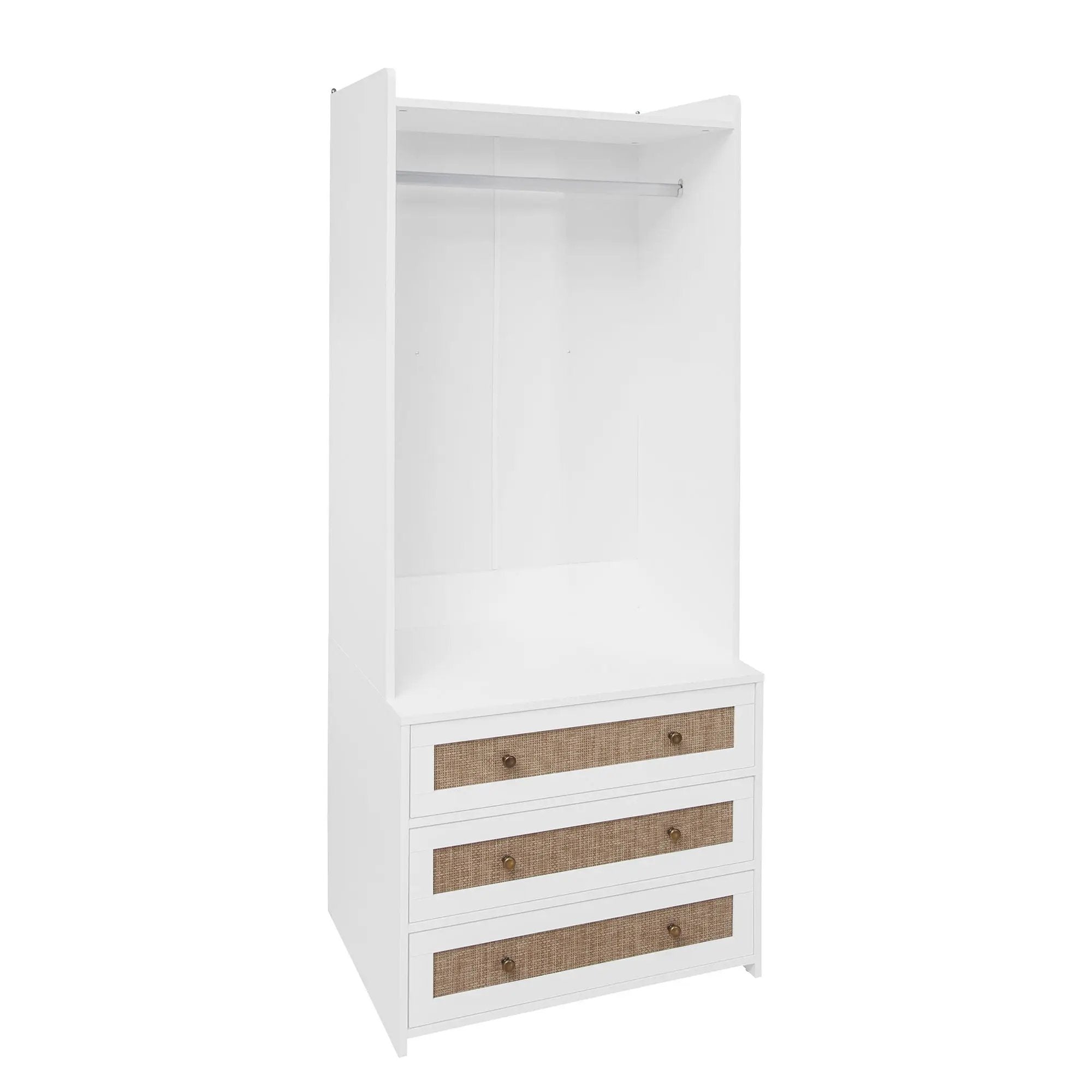 Wardrobe With 3 Drawers High Wardrobe Armoire With Rattan For Living Room Organizer - White by HouseOfZazla