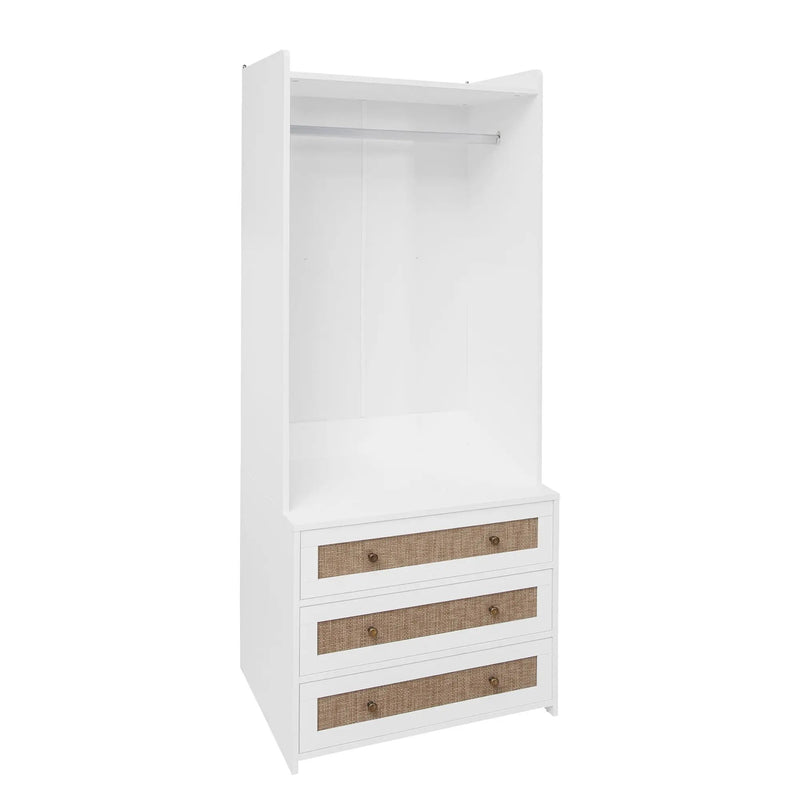 Wardrobe With 3 Drawers High Wardrobe Armoire With Rattan For Living Room Organizer - White by HouseOfZazla