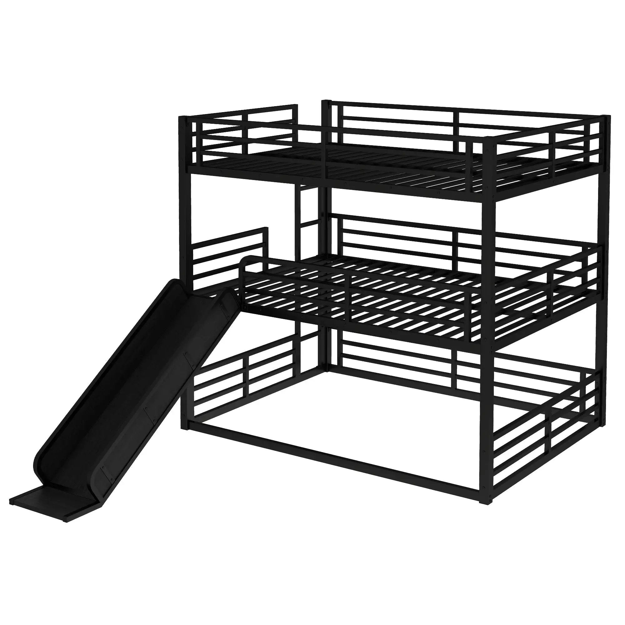 Queen Over Queen Over Queen Bunk Bed with Slide by HouseOfZazla