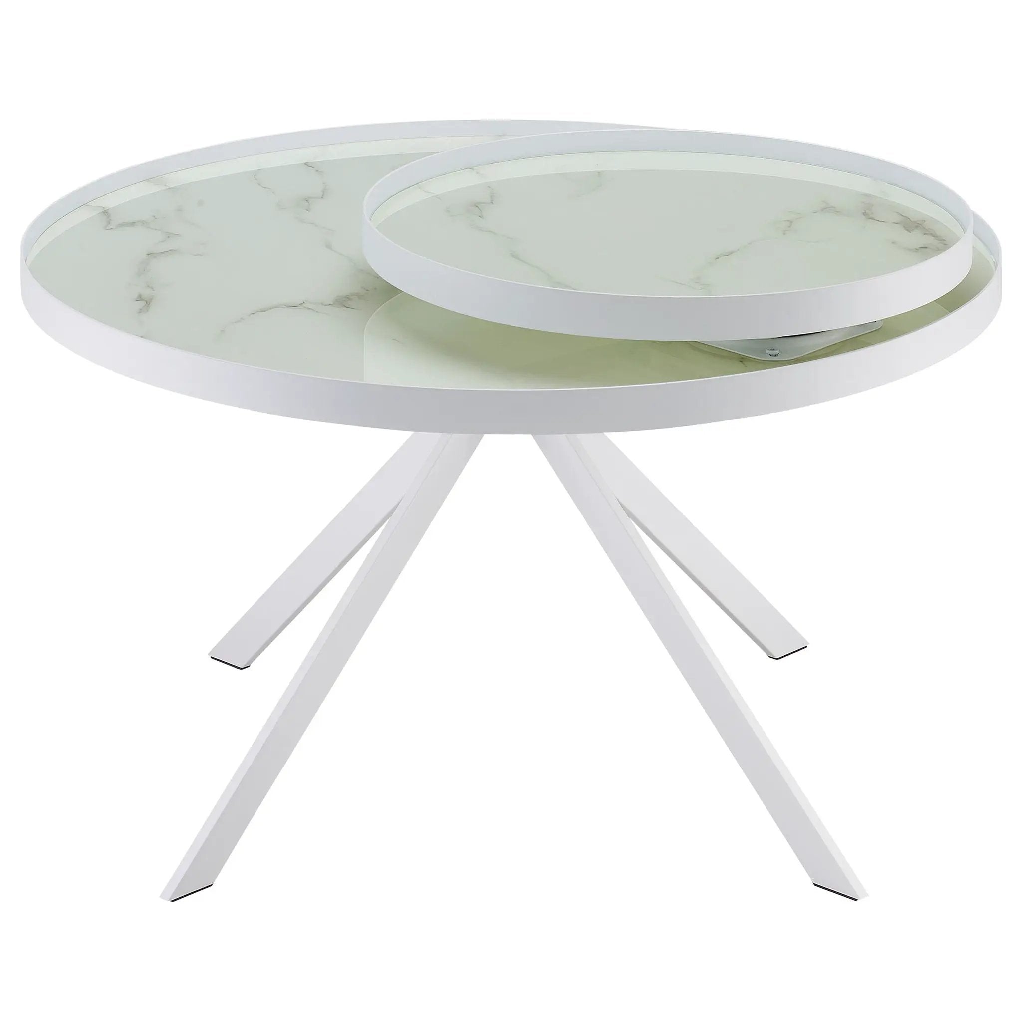 Briggs Round Marble Printed Glass Top Coffee Table White by Unique Piece Furniture