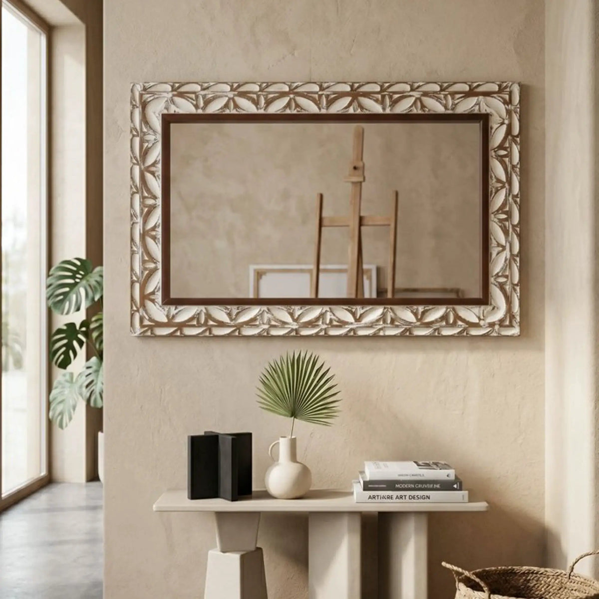 29.13"×47.24" Rectangular Carved Leaf Wall Mirror by HouseOfZazla