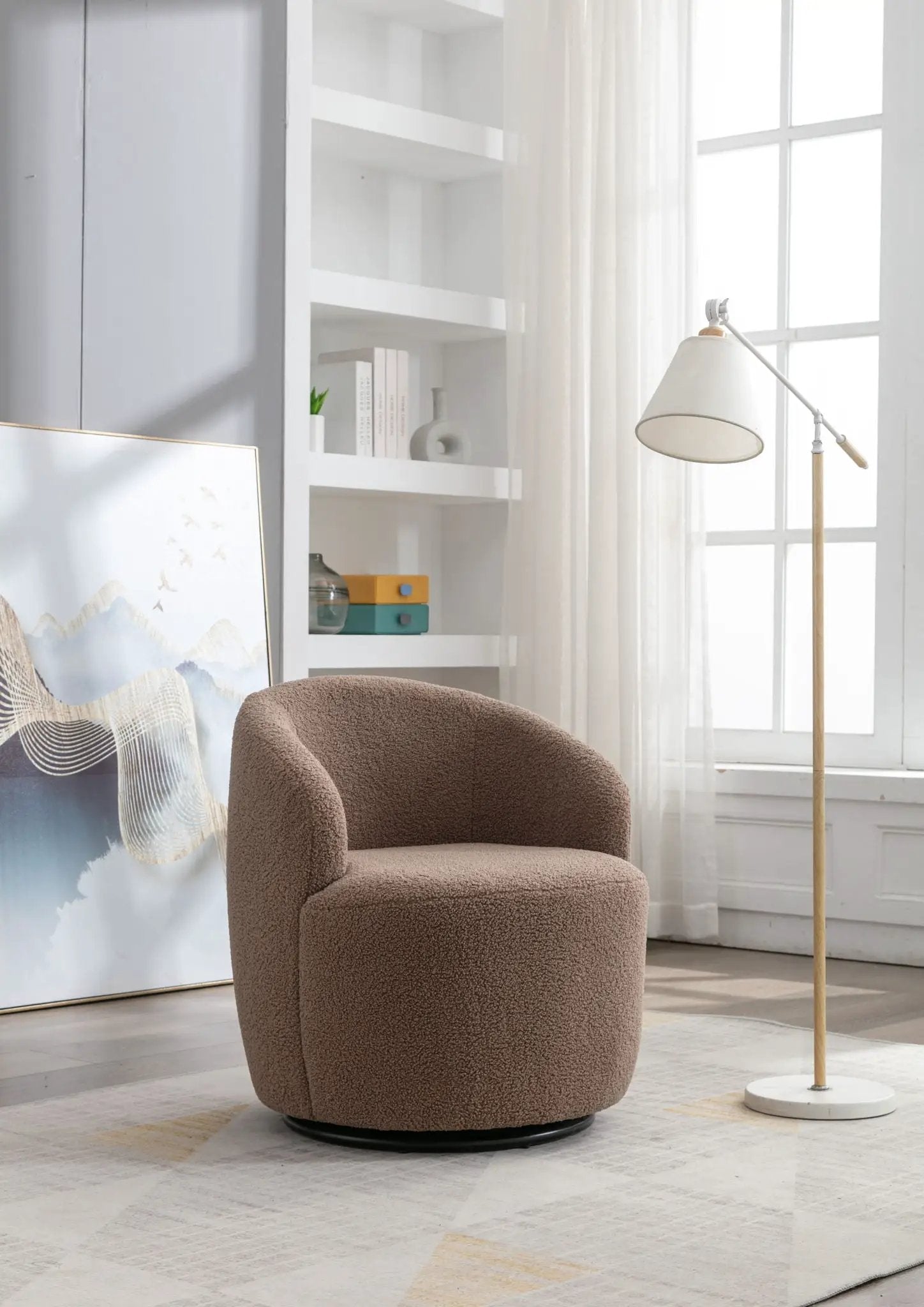 Teddy Fabric Swivel Accent Armchair Barrel Chair With Powder Coating Metal Ring by Unique Piece Furniture