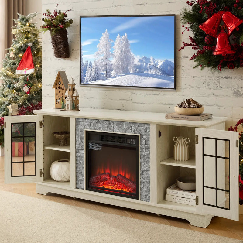 58" Modern TV Stand with Electric Fireplace and Storage by HouseOfZazla
