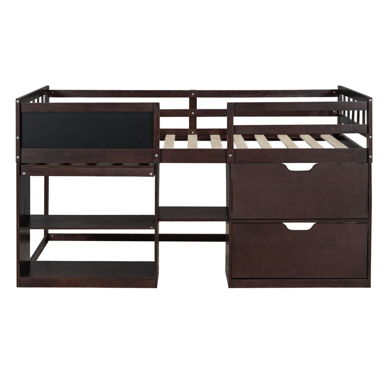 Low Loft Bed With Rolling Desk, Shelf And Drawers by HouseOfZazla