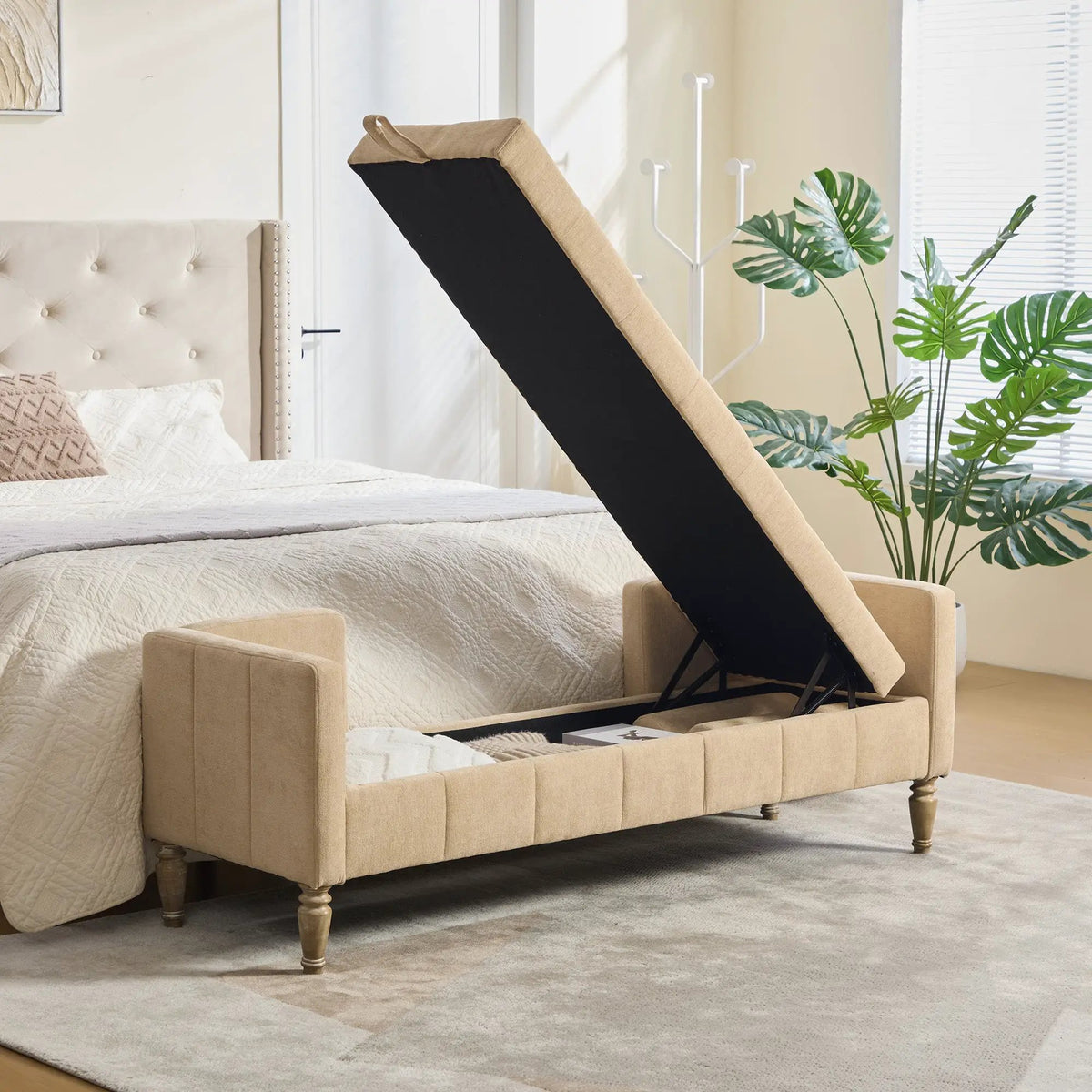 64.6"W Upholstered Chenille Flip-top Storage End of Bed Bench, photo 8 of 9
