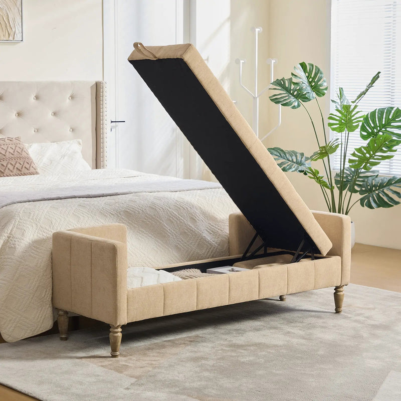 64.6"W Upholstered Chenille Flip-top Storage End of Bed Bench, photo 8 of 9