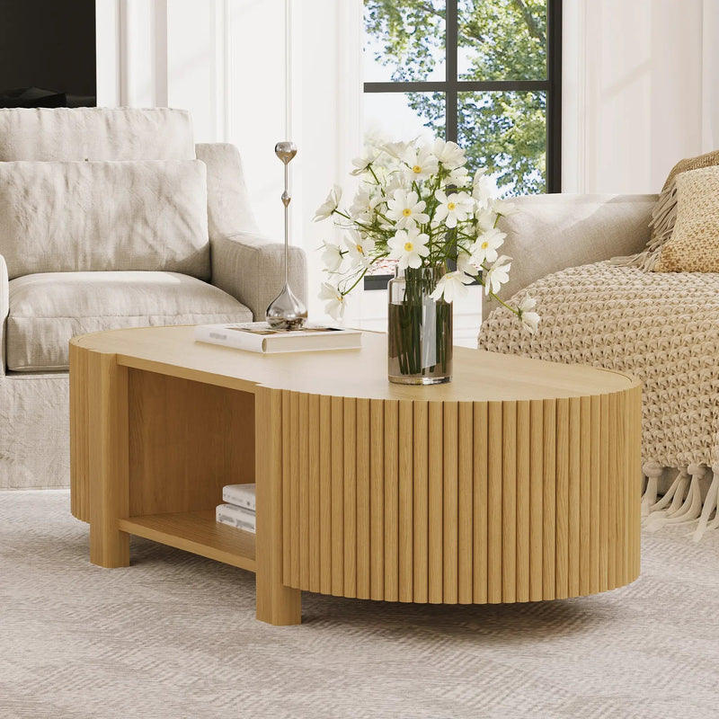Oval Fluted Coffee Table with Storage for Living Room by HouseOfZazla