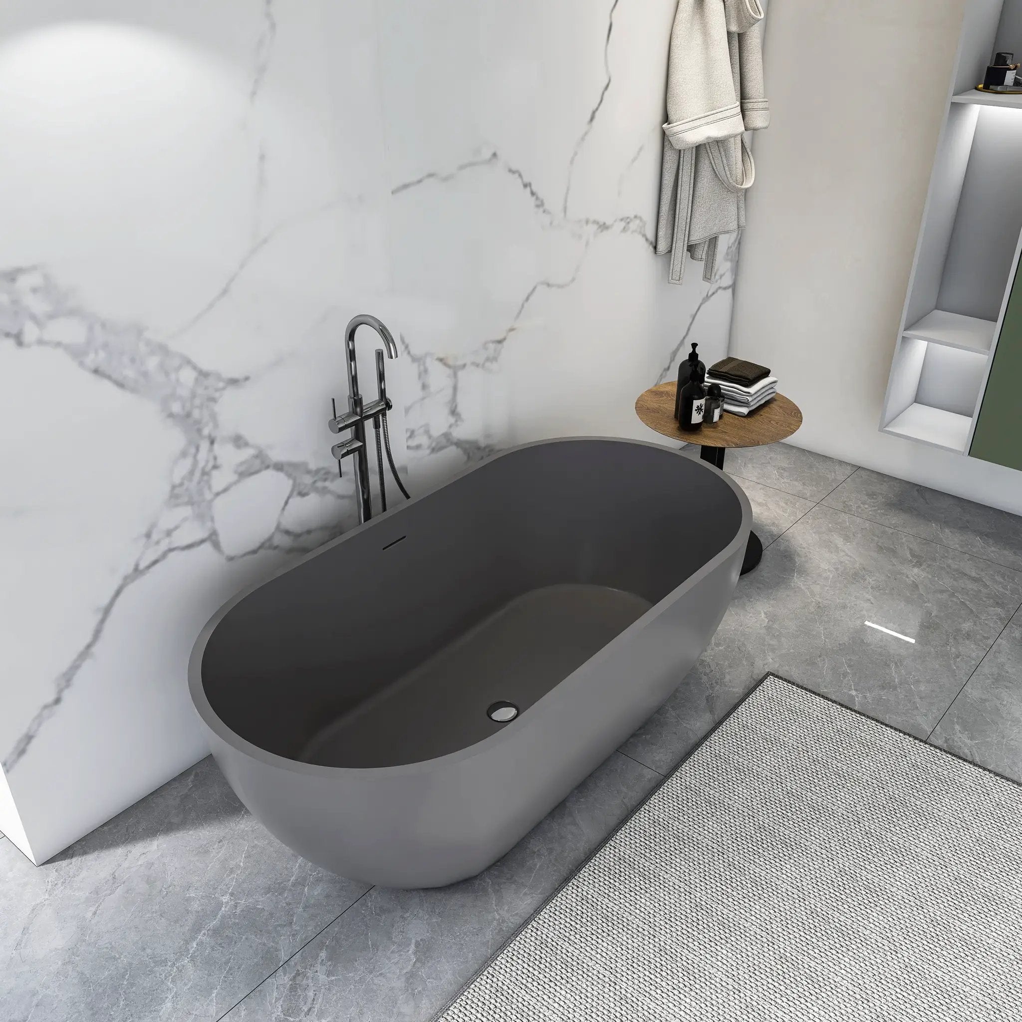 63 Inch Solid Surface Oval Shape Freestanding Bathtub by HouseOfZazla