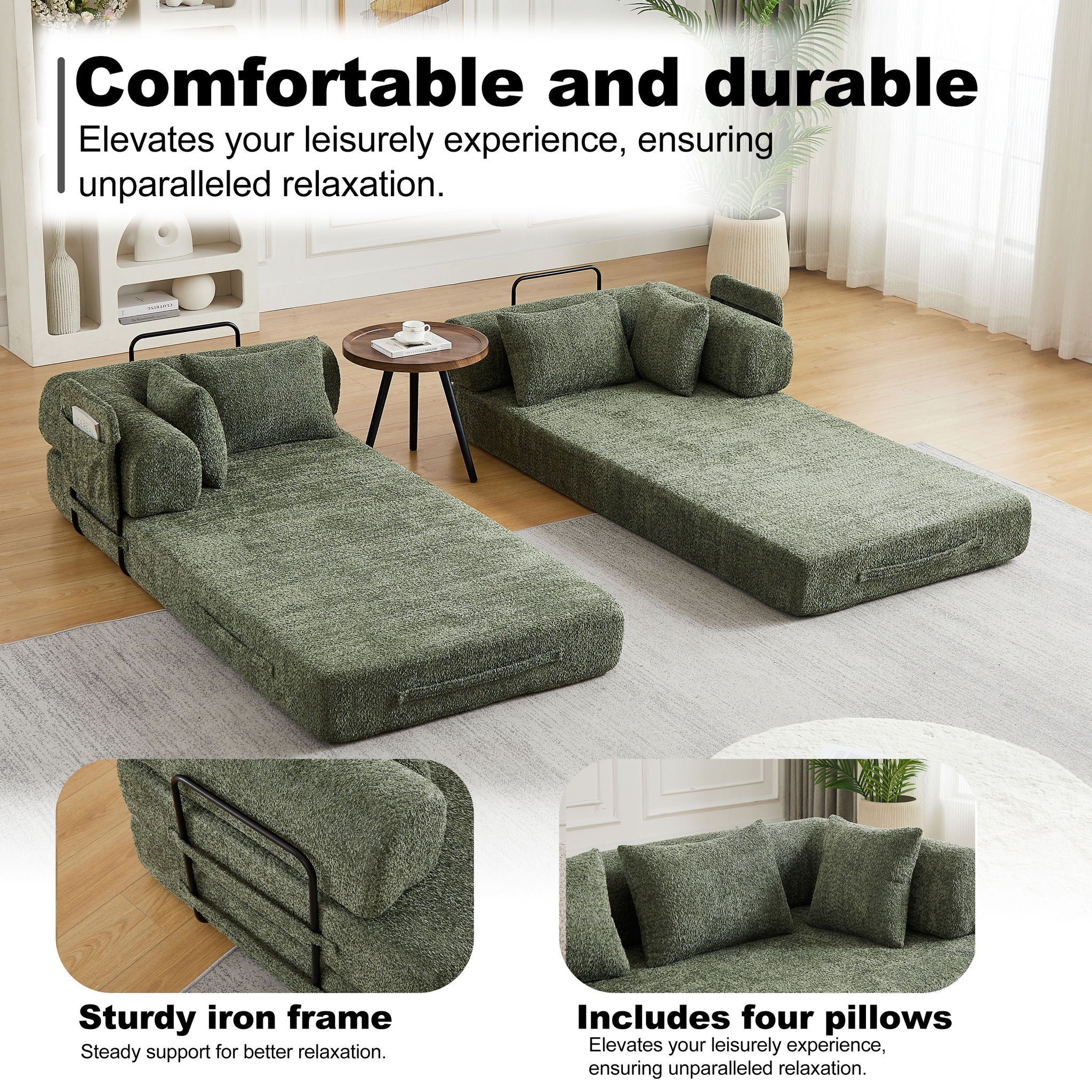 Convertible Sleeper Sofa Bed With Cylindrical Pillow by HouseOfZazla