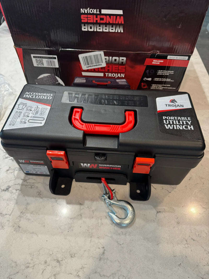 Trojan Portable 12v Electric Winch 4,000lbs - ATV/UTV Winch with Synthetic Rope, Easy to Carry, No Installation – Ideal for Truck, Off by Selzalot