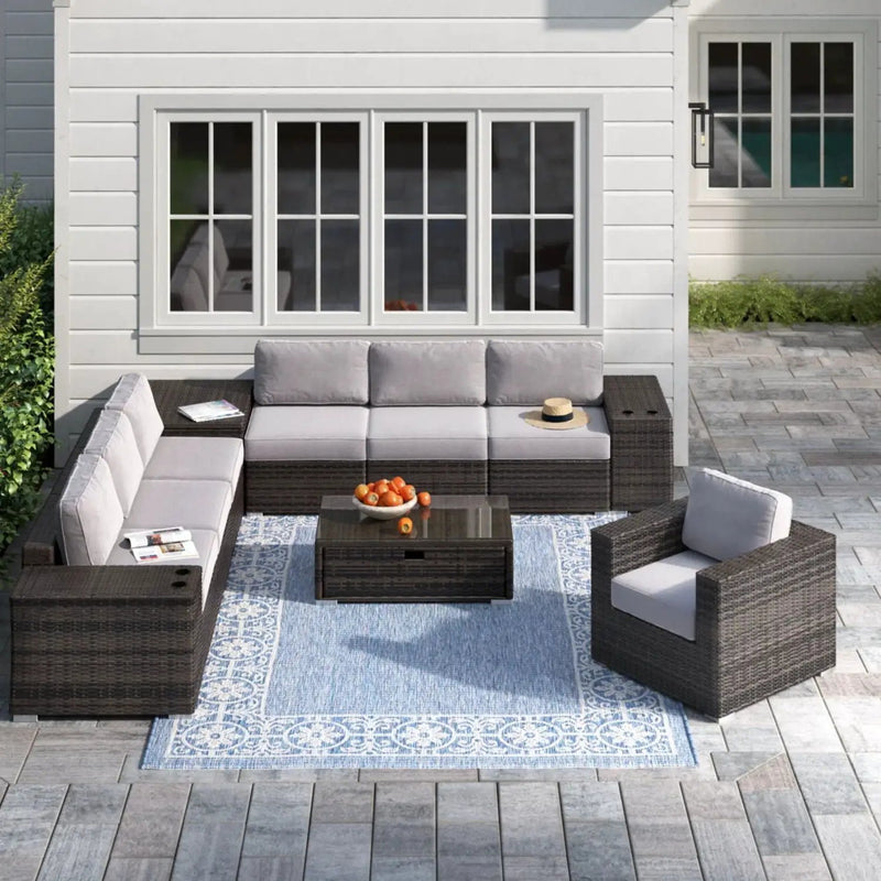 Modern Patio Rattan Sectional Set With Cushions by Unique Piece Furniture