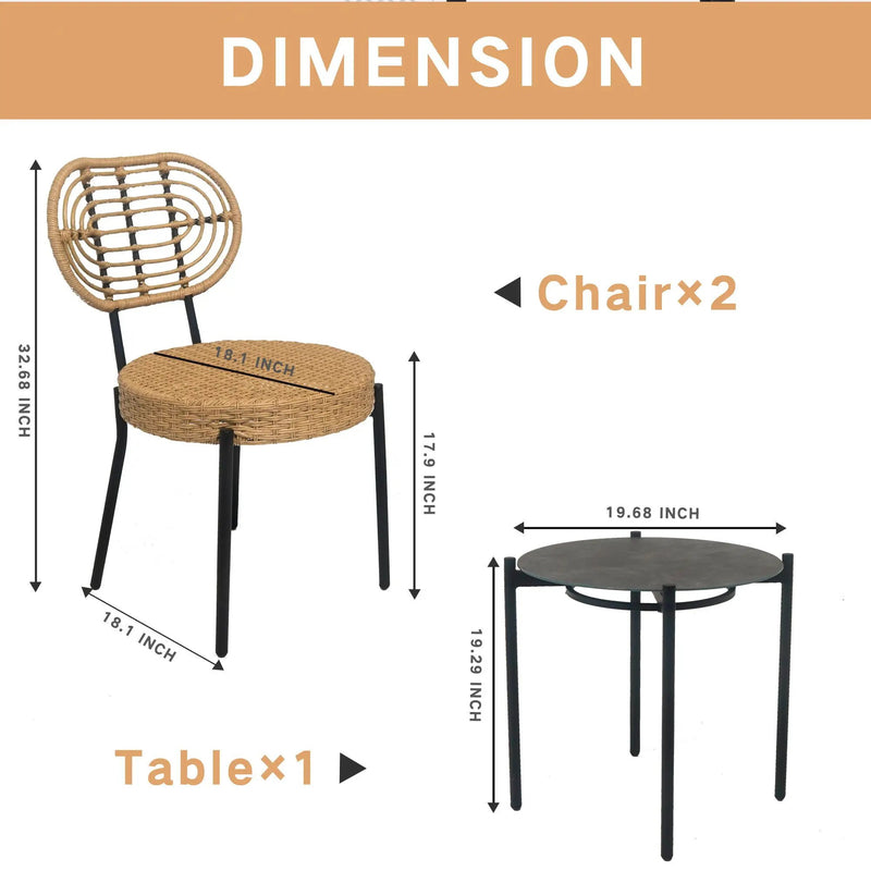 3 Pieces Of Luxury Outdoor Wicker Furniture Patio Bistro Style Table And Chair Combination, Weather Resistant PE Wicker Weave, Suitable For Garden - Black / Natural by HouseOfZazla
