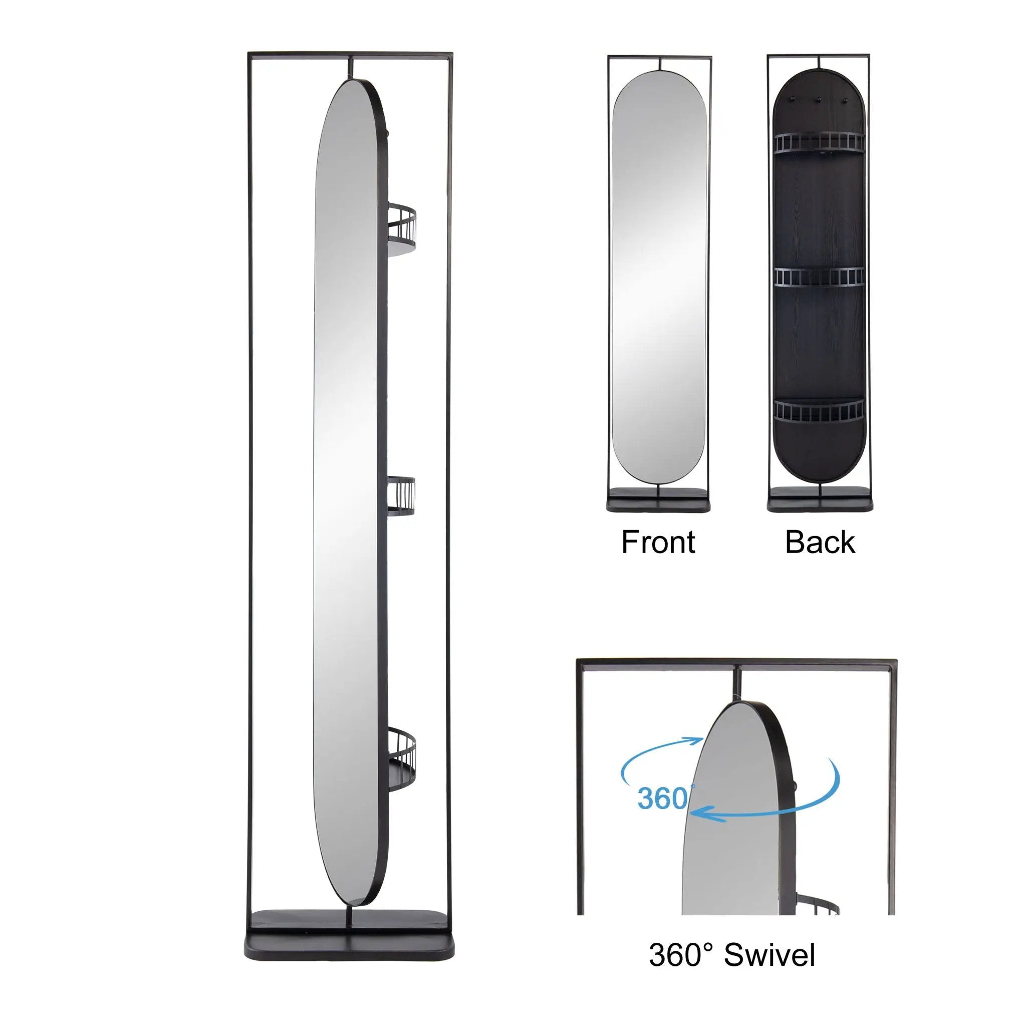 Full Length Standing Mirror, 360° Swivel Floor Mirror For Bedroom - Black by Unique Piece Furniture