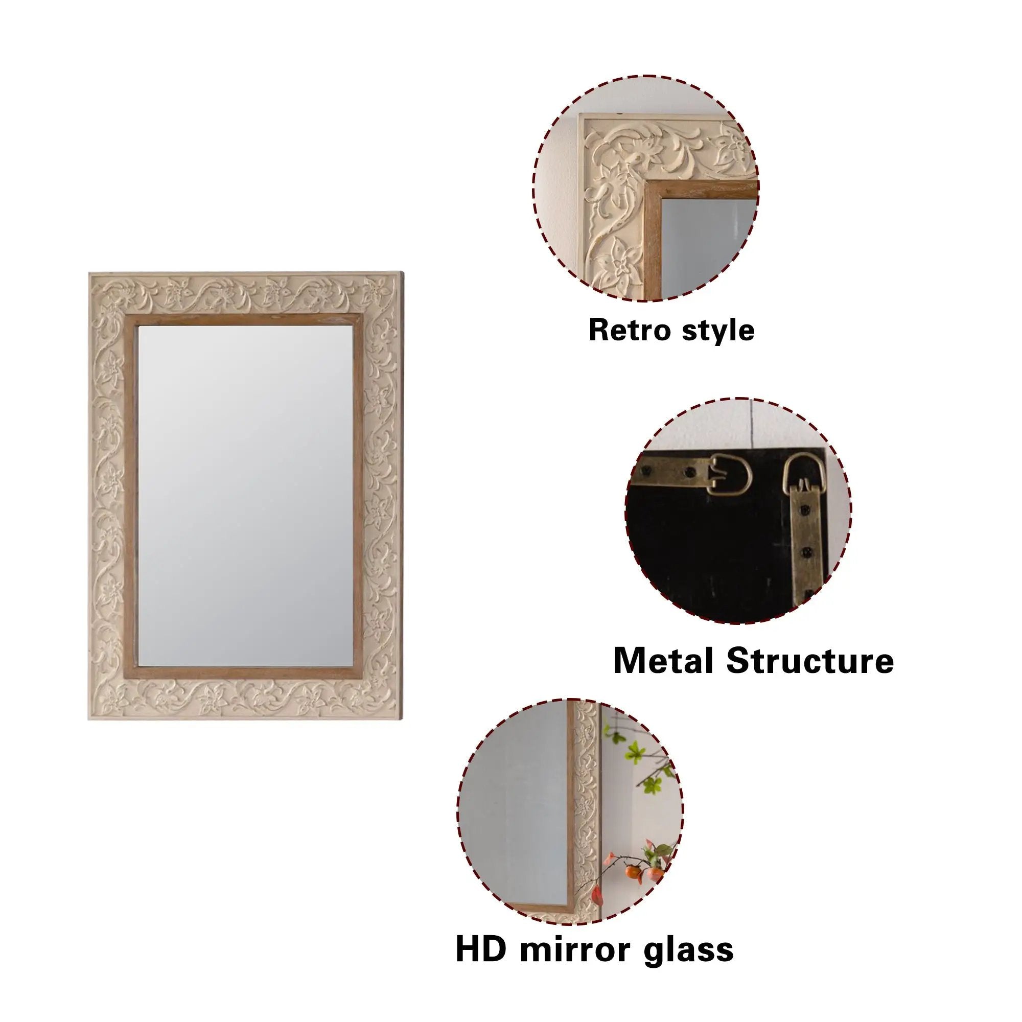 Vintage Carved Pattern Rectangular Wall Mirror by HouseOfZazla