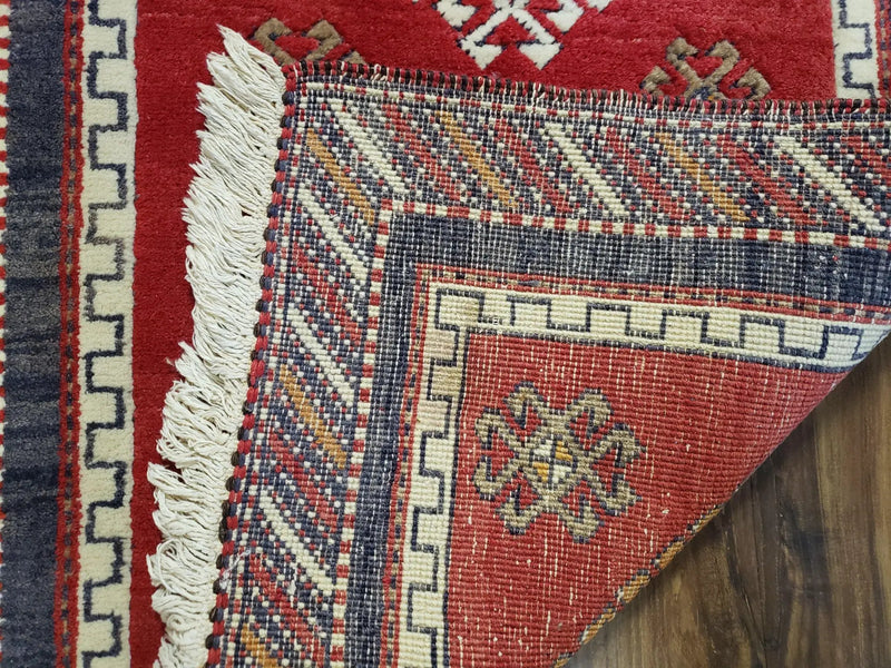 Vintage Turkish Kazak Rug 2.5 x 5 Red Wool Carpet Medallions Runner Geometric by Jewel Rugs