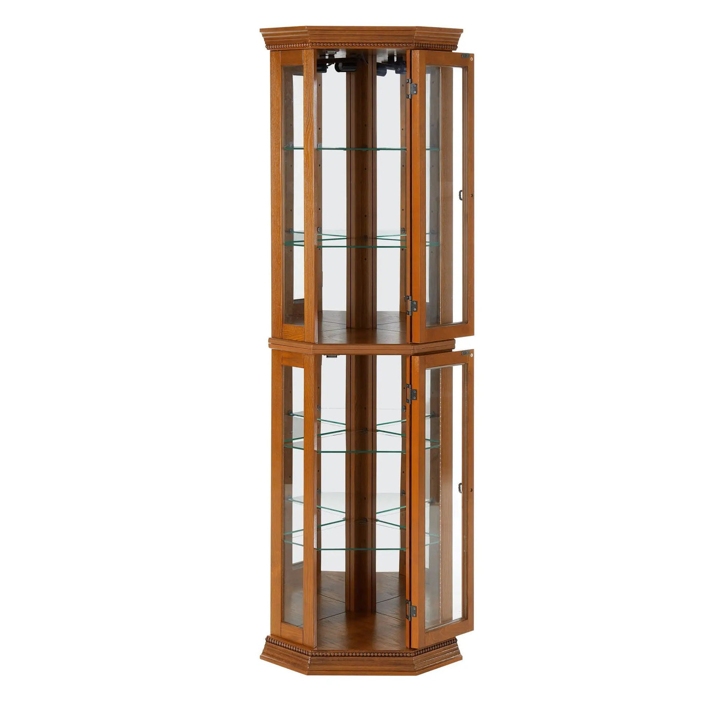 Corner Curio Cabinet With Lights, Adjustable Tempered Glass Shelves, Mirrored Back, Display Cabinet (E26 Light Bulb Not Included) by Unique Piece Furniture