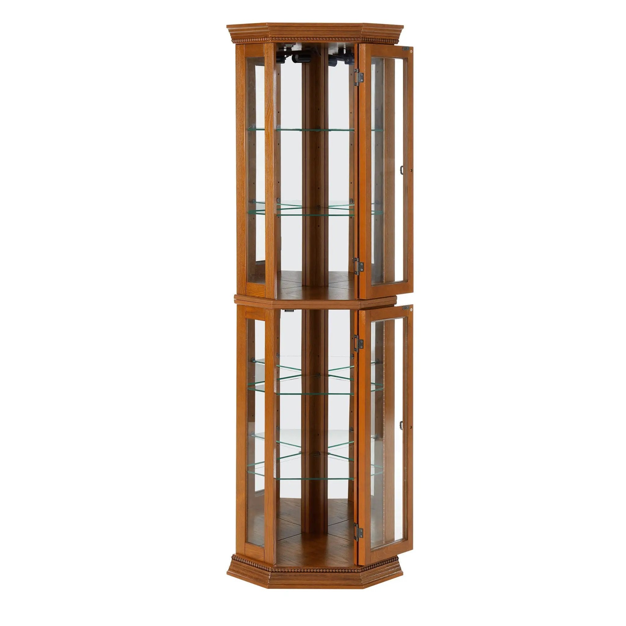 Corner Curio Cabinet With Lights, Adjustable Tempered Glass Shelves, Mirrored Back, Display Cabinet (E26 Light Bulb Not Included) by Unique Piece Furniture