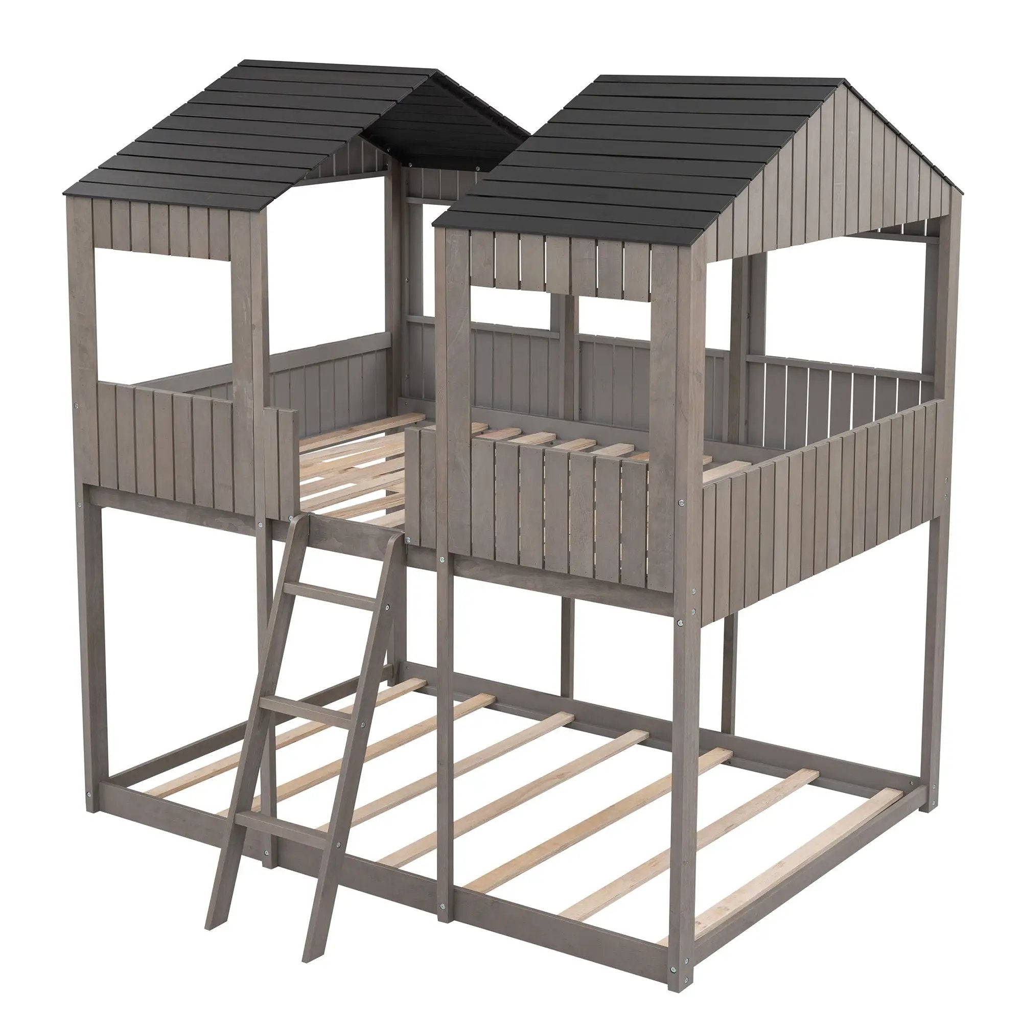 Bunk Bed With Roof, Window, Guardrail, Ladder by Unique Piece Furniture