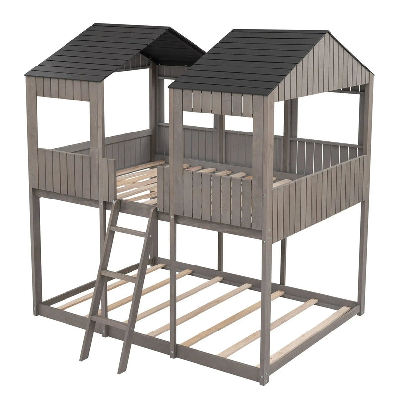 Bunk Bed With Roof, Window, Guardrail, Ladder by HouseOfZazla
