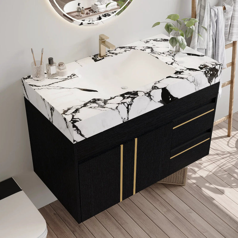 36" Floating Bathroom Vanity with Ceramic Sink and Faux Marble Top by HouseOfZazla