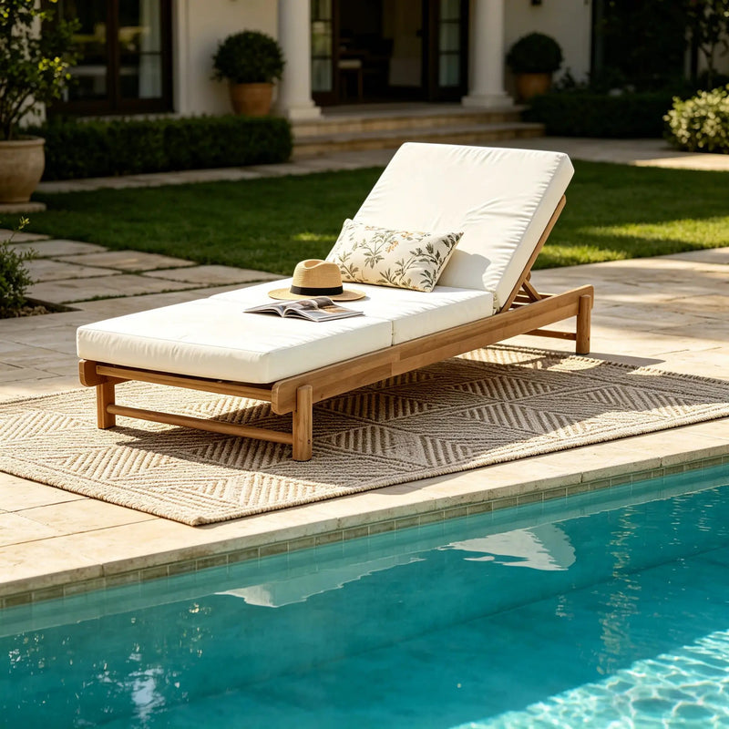 Light Teak Acacia Wood Chaise Lounge Set: 1 Frame + 1 3-Fold by HouseOfZazla