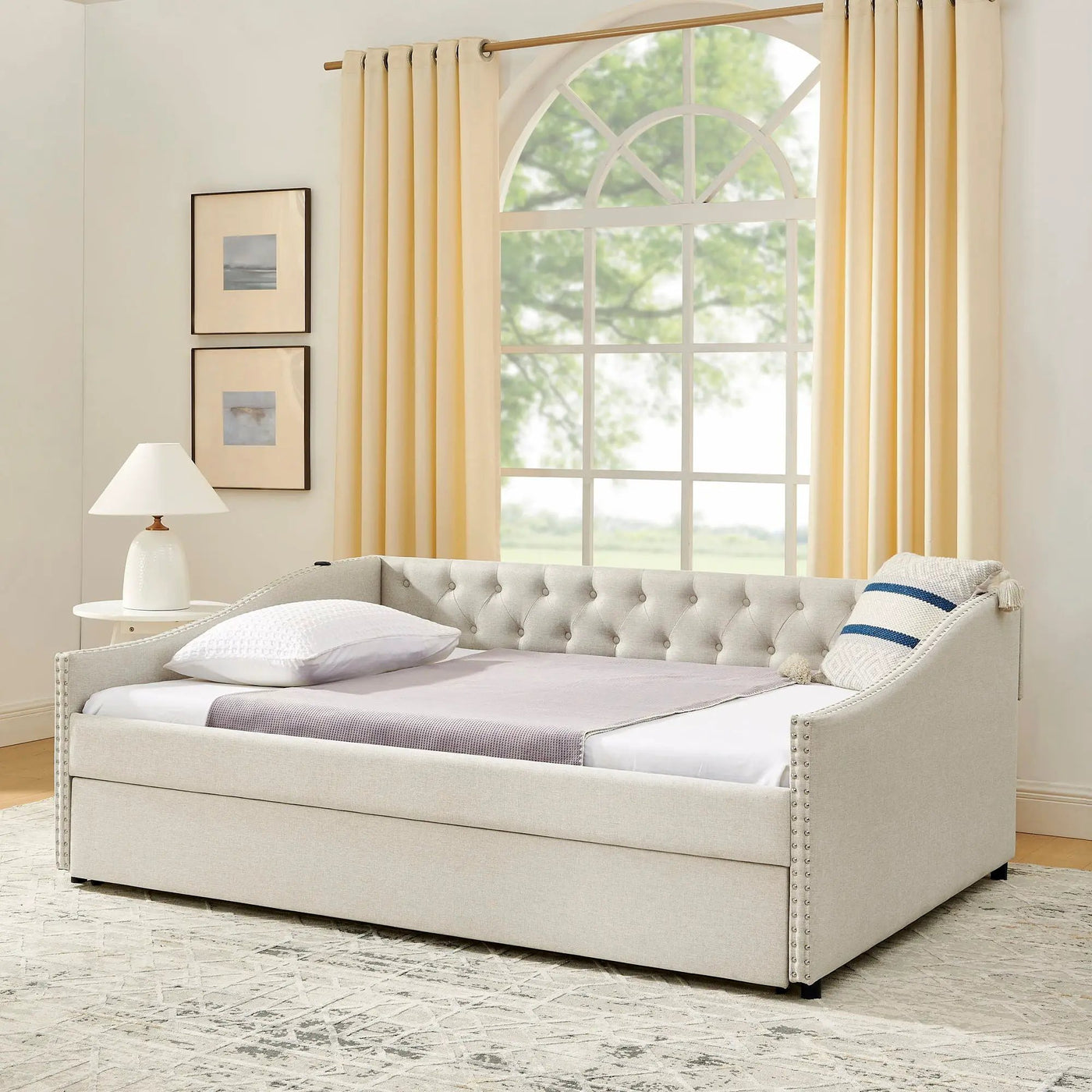 Upholstered Daybed With USB Charging & Pull Out Bed by HouseOfZazla