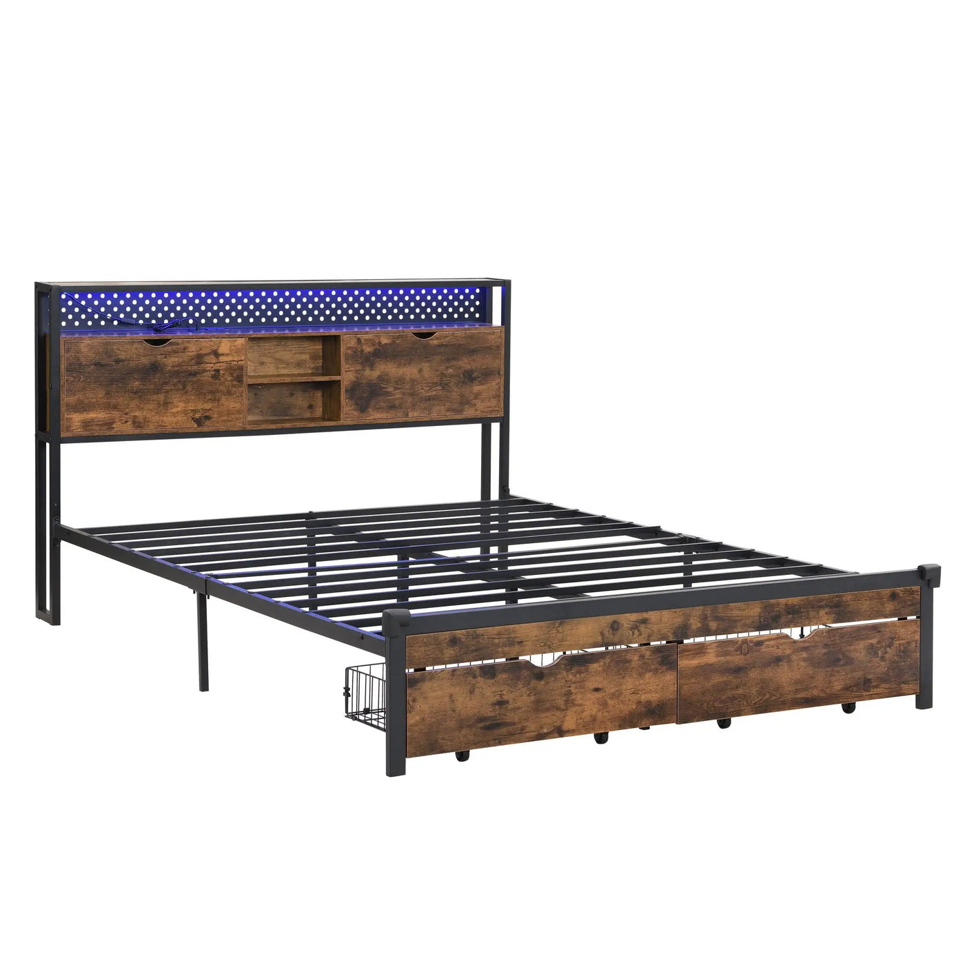 Modern Platform Bed with USB Charging Station, 2 Drawers, and LED Lights by HouseOfZazla