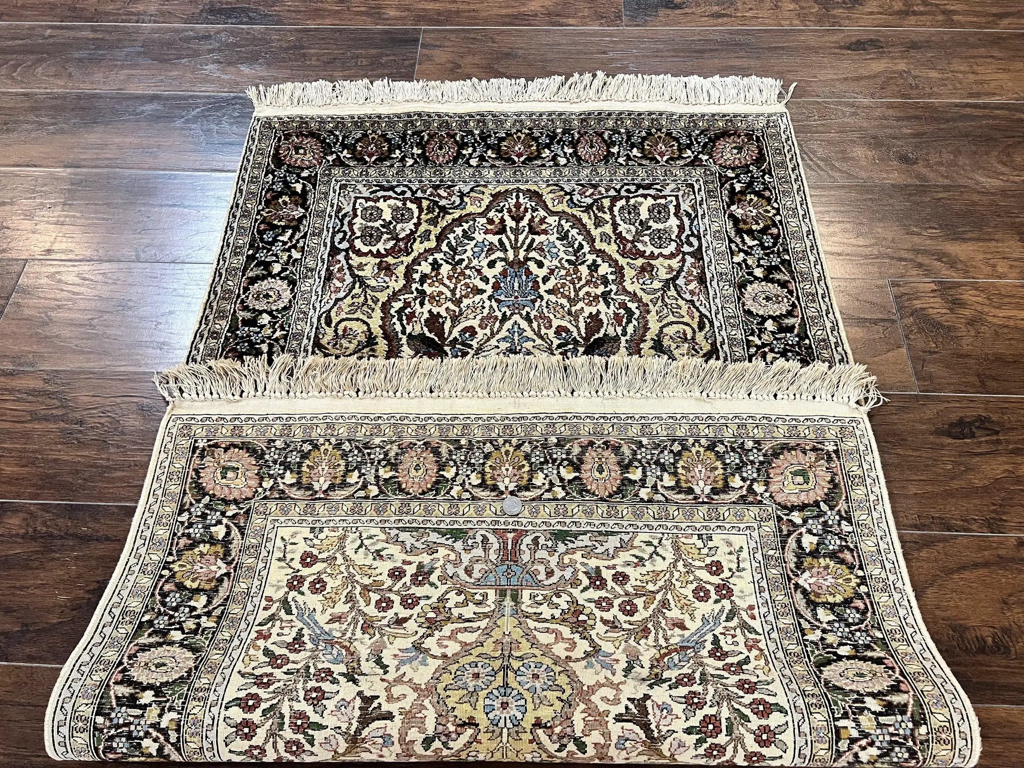 Turkish Kayseri Silk Rug 3x5, Tree of Life Silk Oriental Carpet, Birds Persian Vase Design, Hand Knotted Vintage Fine Rug, 340 KPSI by Jewel Rugs